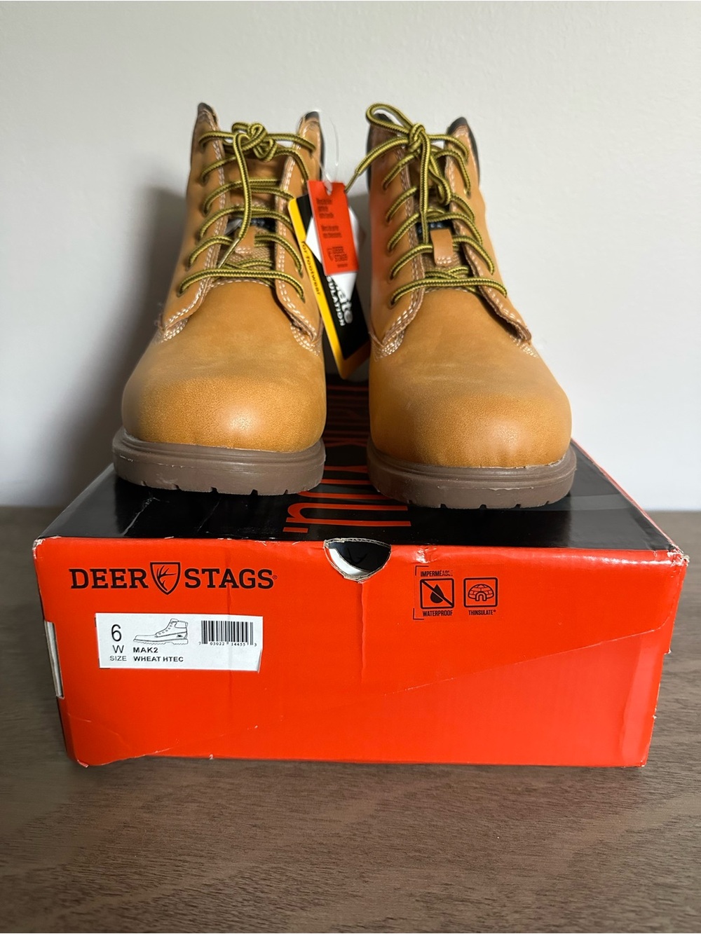 Deer Stags MAK2 Wheat Waterproof Work/Hiking Boots Kids Size 6W NWT